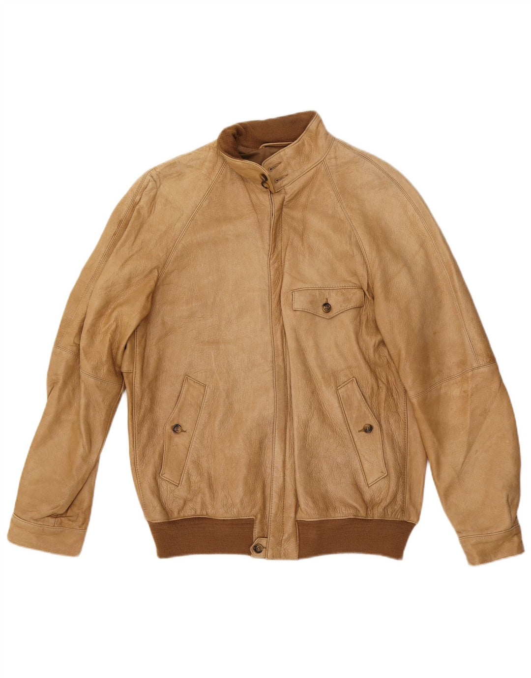 VINTAGE Herre Læderjakke UK 38 Medium Beige Læder