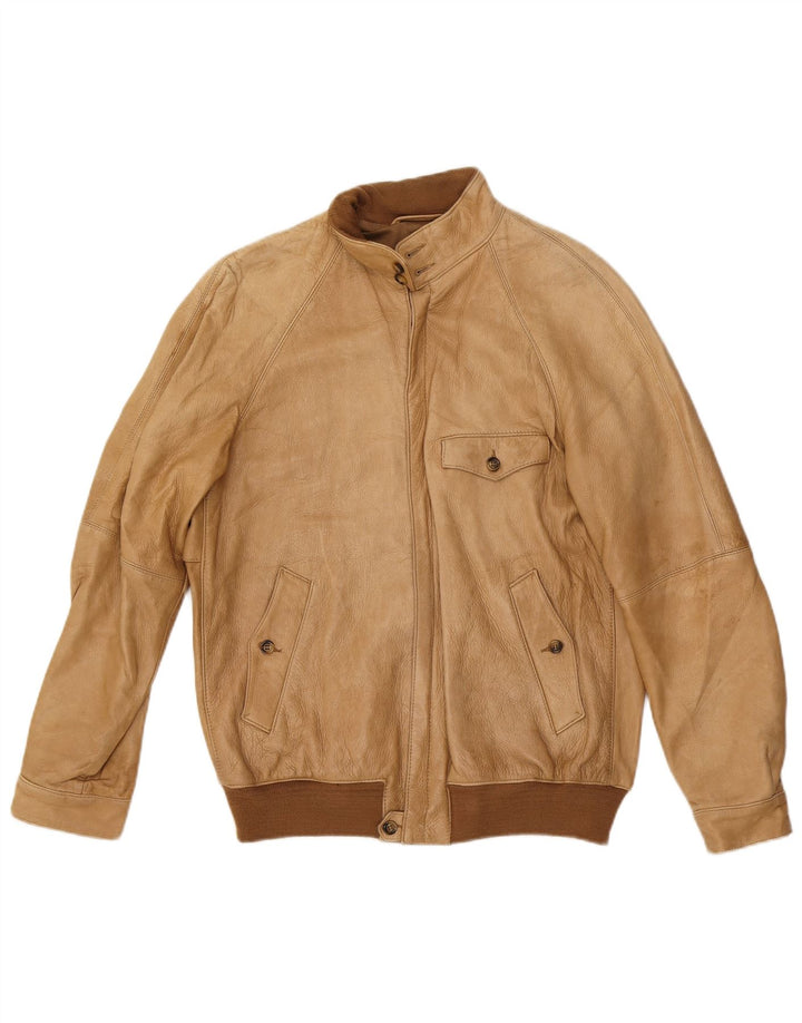 VINTAGE Herre Læderjakke UK 38 Medium Beige Læder