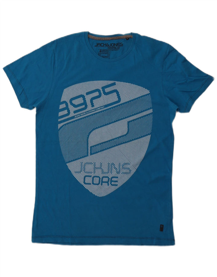 JACK & JONES Herre Grafisk T-Shirt Top Stor Blå Bomuld