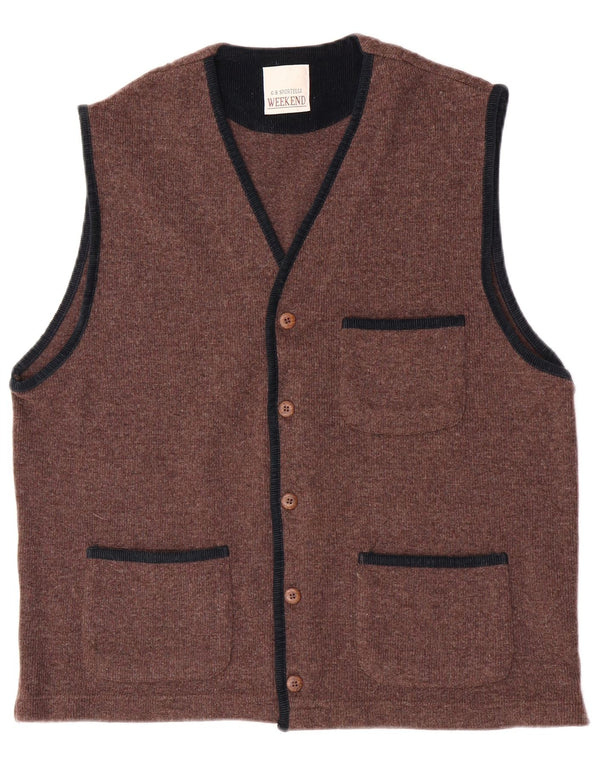 Vintage herre weekend ærmeløs cardigan sweater stor brun uld