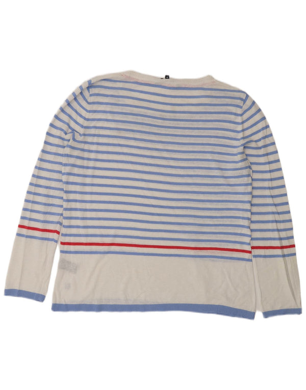 Besætningstøj Dame Boat Neck Jumper Sweater UK 16 Stor Blå Stribet