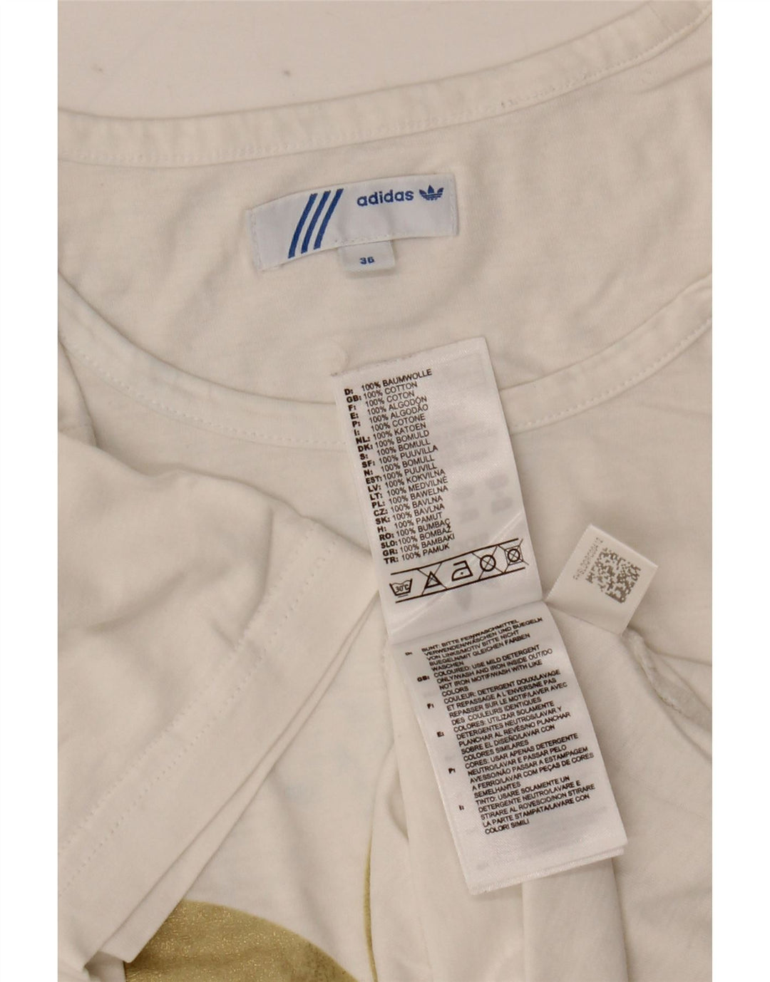 Adidas Grafisk T-shirt top til kvinder EU 36 Lille hvid bomuld