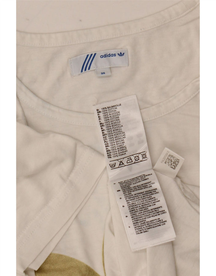 Adidas Grafisk T-shirt top til kvinder EU 36 Lille hvid bomuld