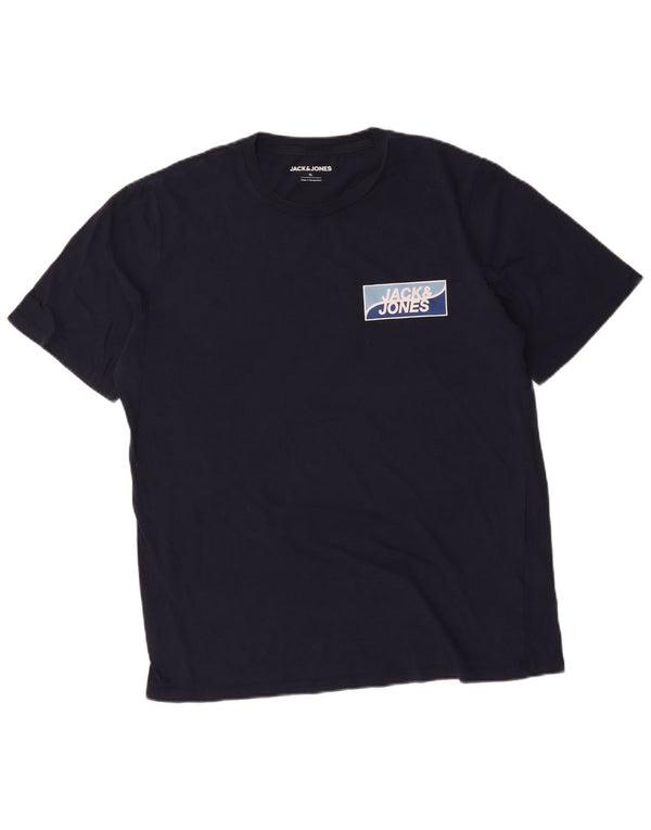 Jack & Jones Herre grafisk T-shirt top XL marineblå bomuld