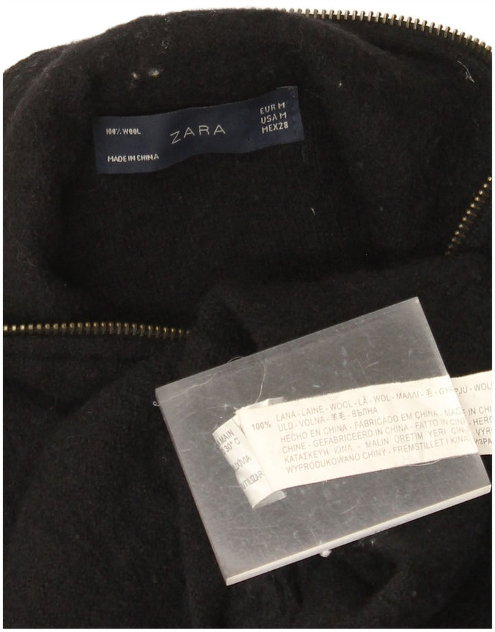 ZARA Dame Overfrakke UK 14 Medium Sort Uld