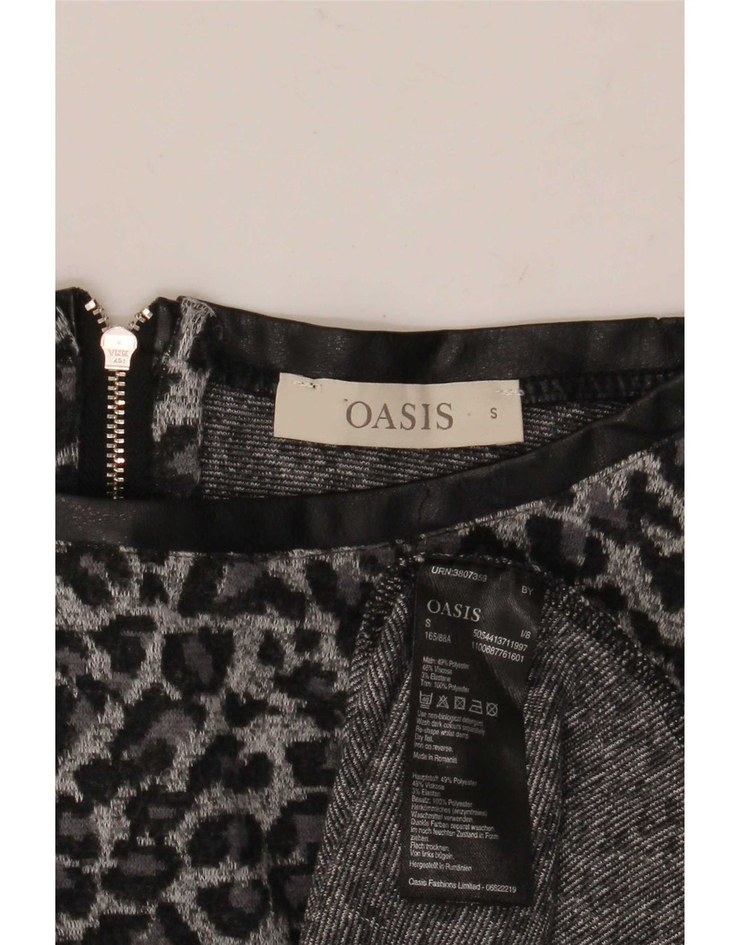 Oasis Dame 3/4-ærmet Tunika Top UK 10 Small Grå Animal Print Polyester