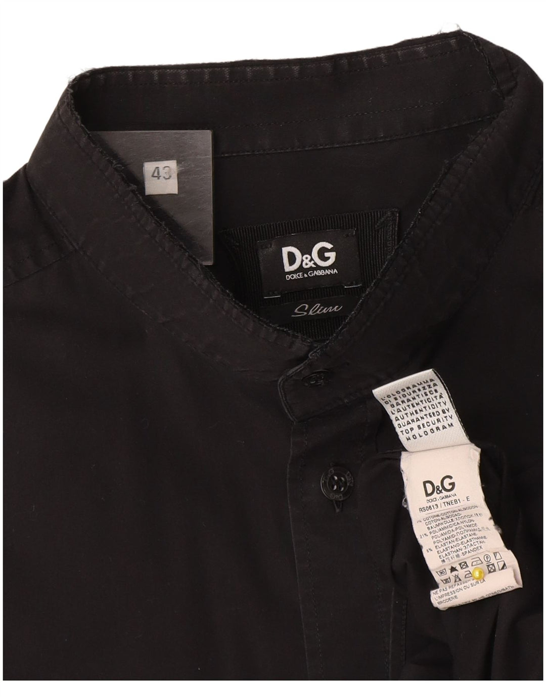 Dolce & Gabbana Herre Slim Shirt Størrelse 43 Stor Sort Bomuld