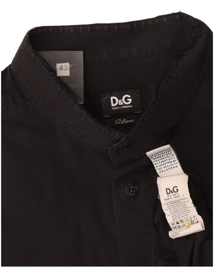 Dolce & Gabbana Herre Slim Shirt Størrelse 43 Stor Sort Bomuld