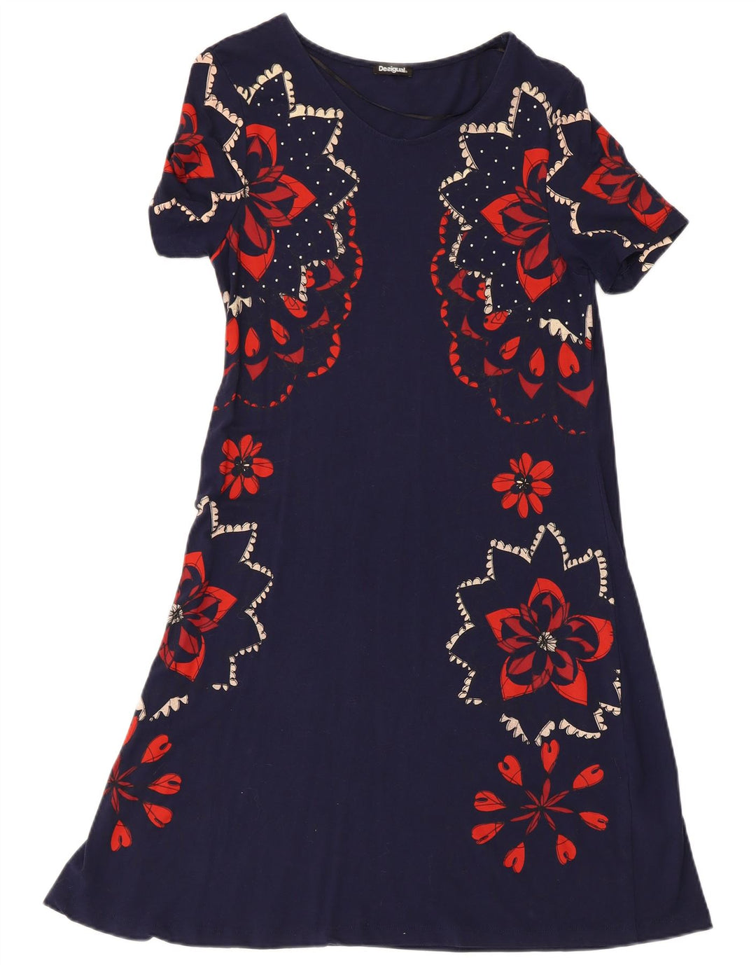 DESIGUAL Kvinder A-Line Kjole UK 8 Small Navy Blue Floral Viscose