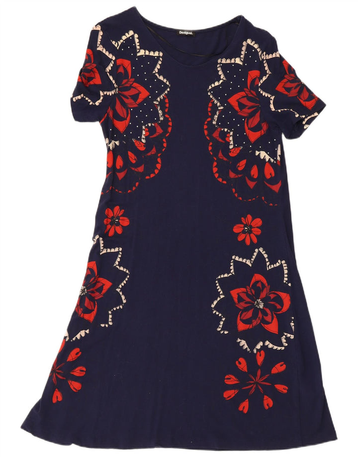 DESIGUAL Kvinder A-Line Kjole UK 8 Small Navy Blue Floral Viscose