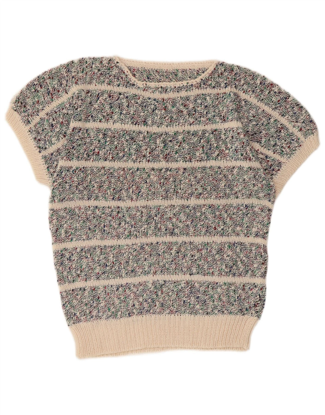Vintage dame sweater med rund hals DK 10 lille grå stribet