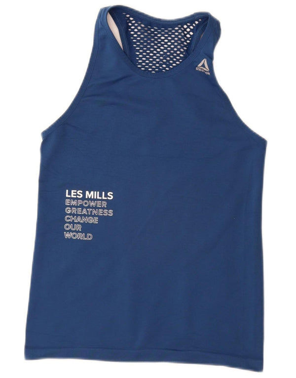 REEBOK Dame Les Mills Grafisk Vest Top UK 8 Small Navy Blue