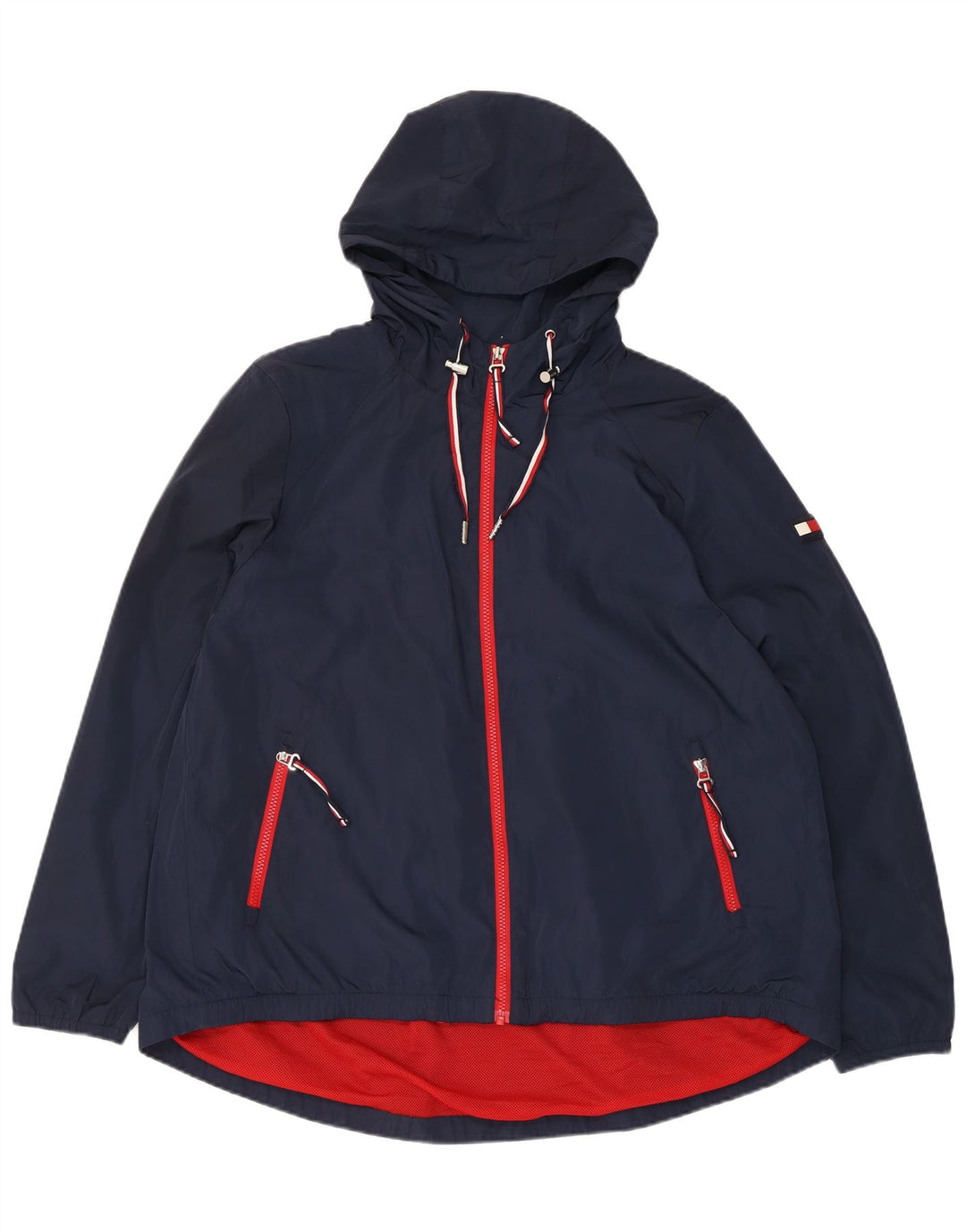 Tommy Hilfiger Regnjakke med hætte til kvinder UK 16 Stor marineblå polyester