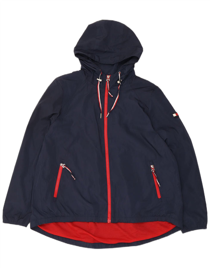 Tommy Hilfiger Regnjakke med hætte til kvinder UK 16 Stor marineblå polyester