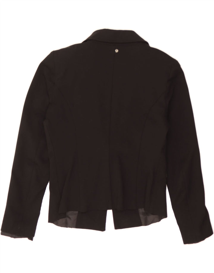 VINTAGE Womens Crop 1 Button Blazer Jacket UK 14 Large Black Cotton Vintage Vintage and Second-Hand Vintage from Messina Hembry 