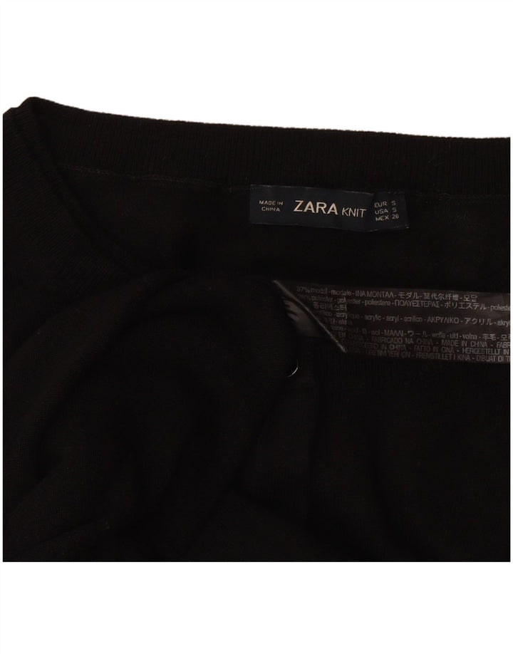 Zara Dame Cardigan Sweater UK 10 Small Black Modal