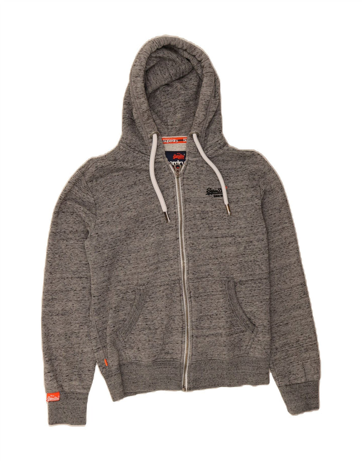 SUPERDRY Mens Zip Hoodie Sweater Small Grey Flecked Polyester Vintage Superdry and Second-Hand Superdry from Messina Hembry 