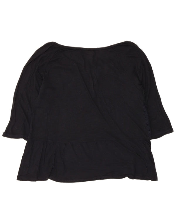 Hollister Womens Crop 3/4-ærmet bluse Top UK 14 Large Navy Blue