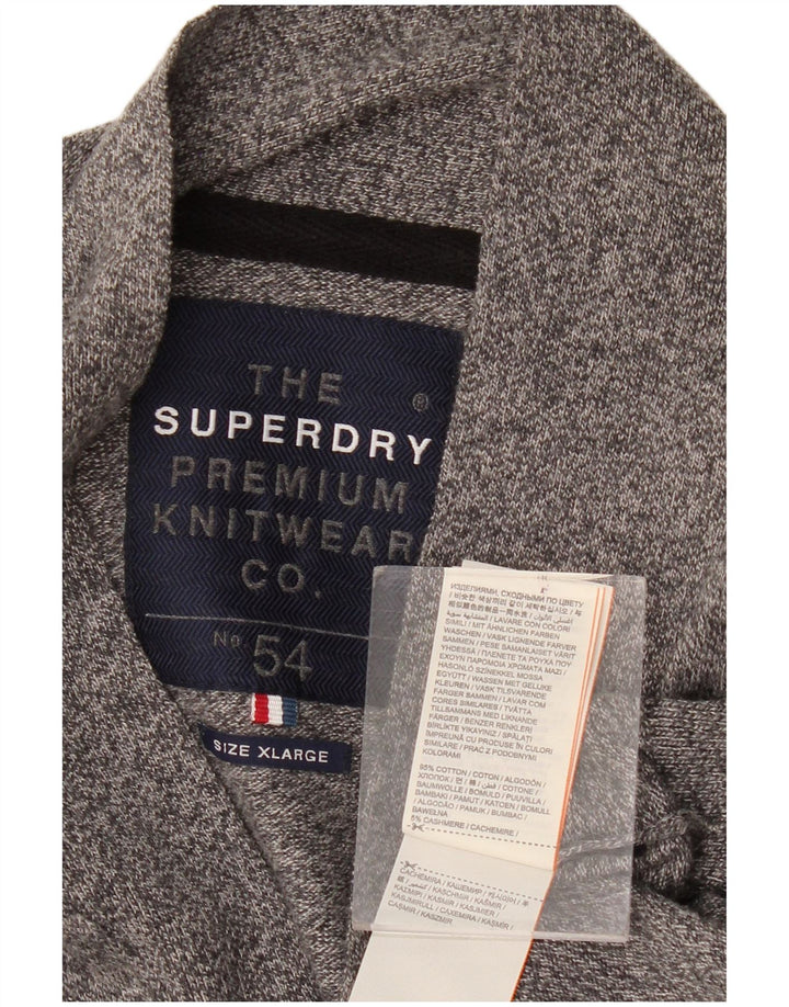 SUPERDRY Herre cardigan sweater XL Grå Flecked Bomuld