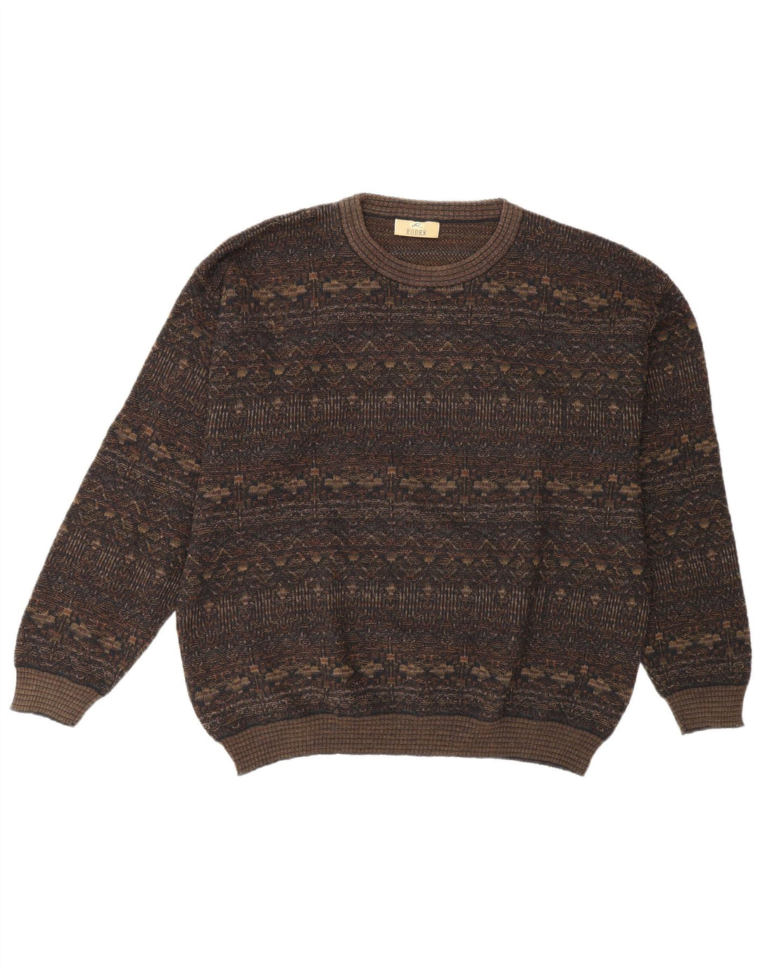 Rodes herre rund hals sweater stor brun geometrisk uld