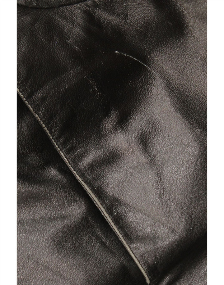 SCHILD Herre Militær Læderjakke UK 40 Stor Sort Læder