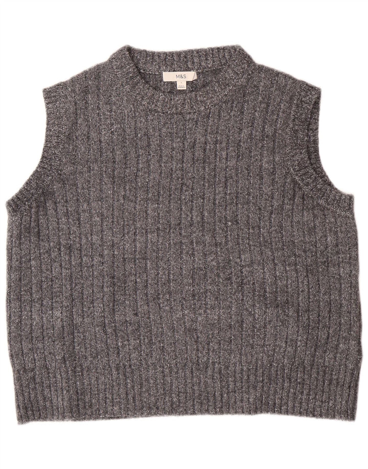 MARKS & SPENCER Dame Crop Vest Tank Top UK 16 Large Grå Polyester