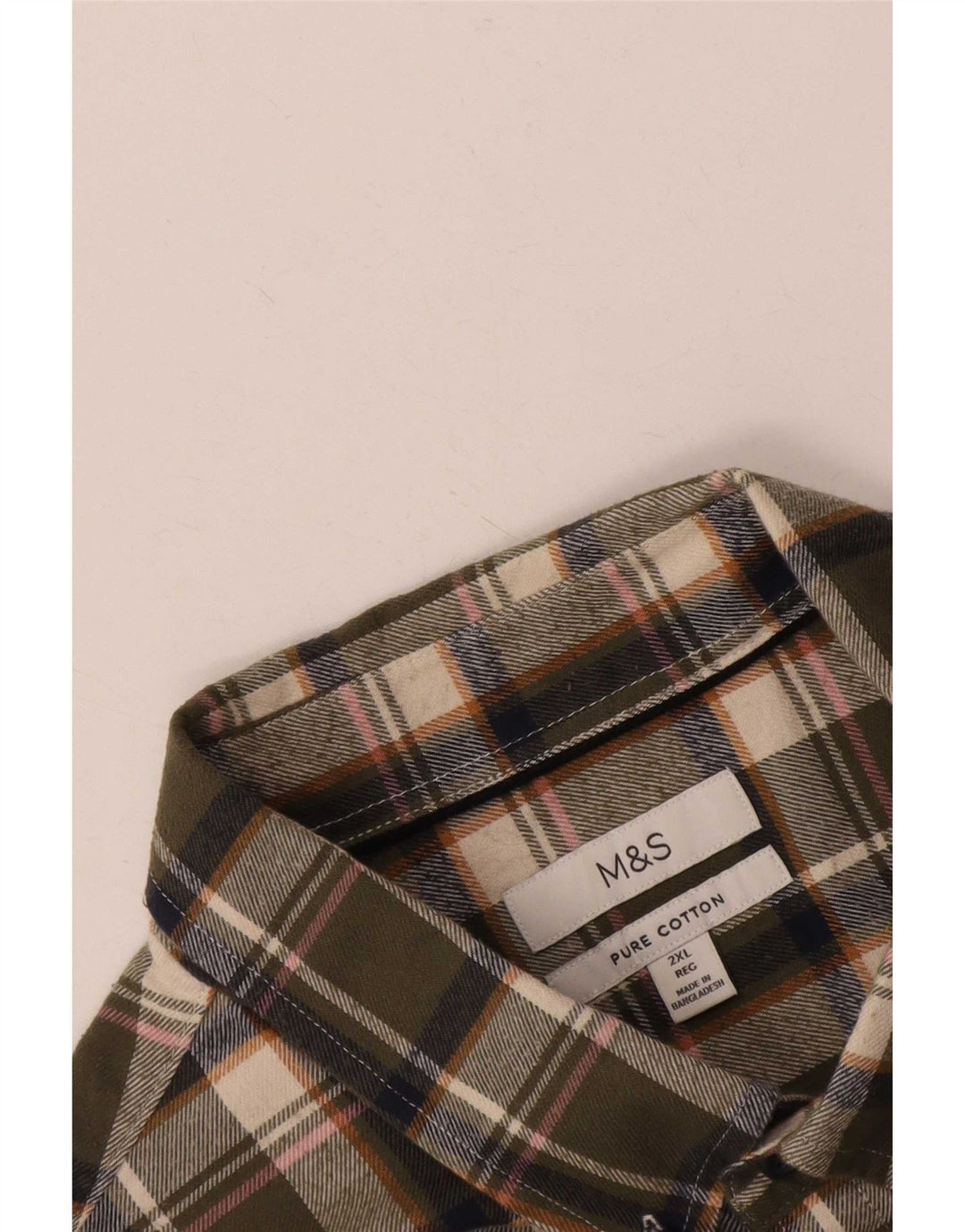 Marks & Spencer herre flannelskjorte 2XL grøn ternet bomuld