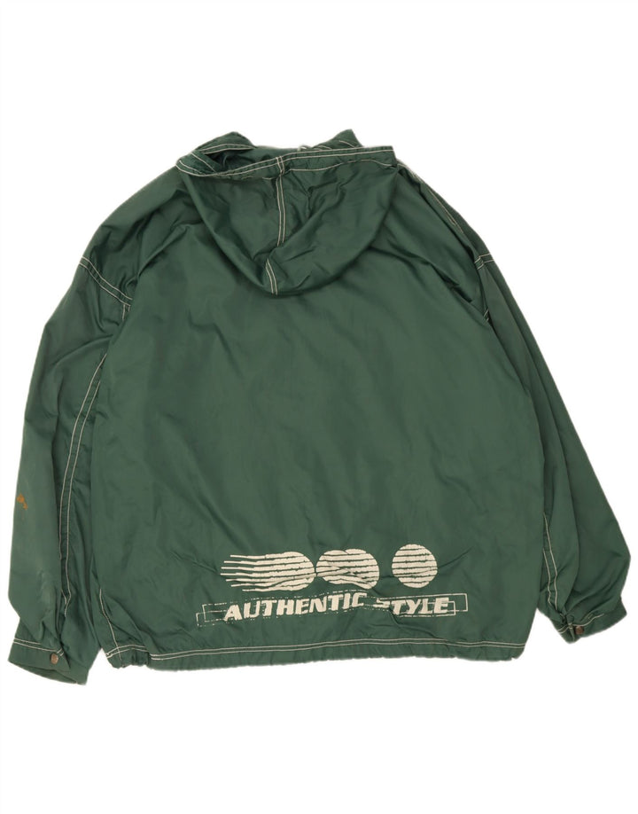 Autentisk Herre Graphic Hooded Windbreaker Jacket UK 40 Large Green Nylon
