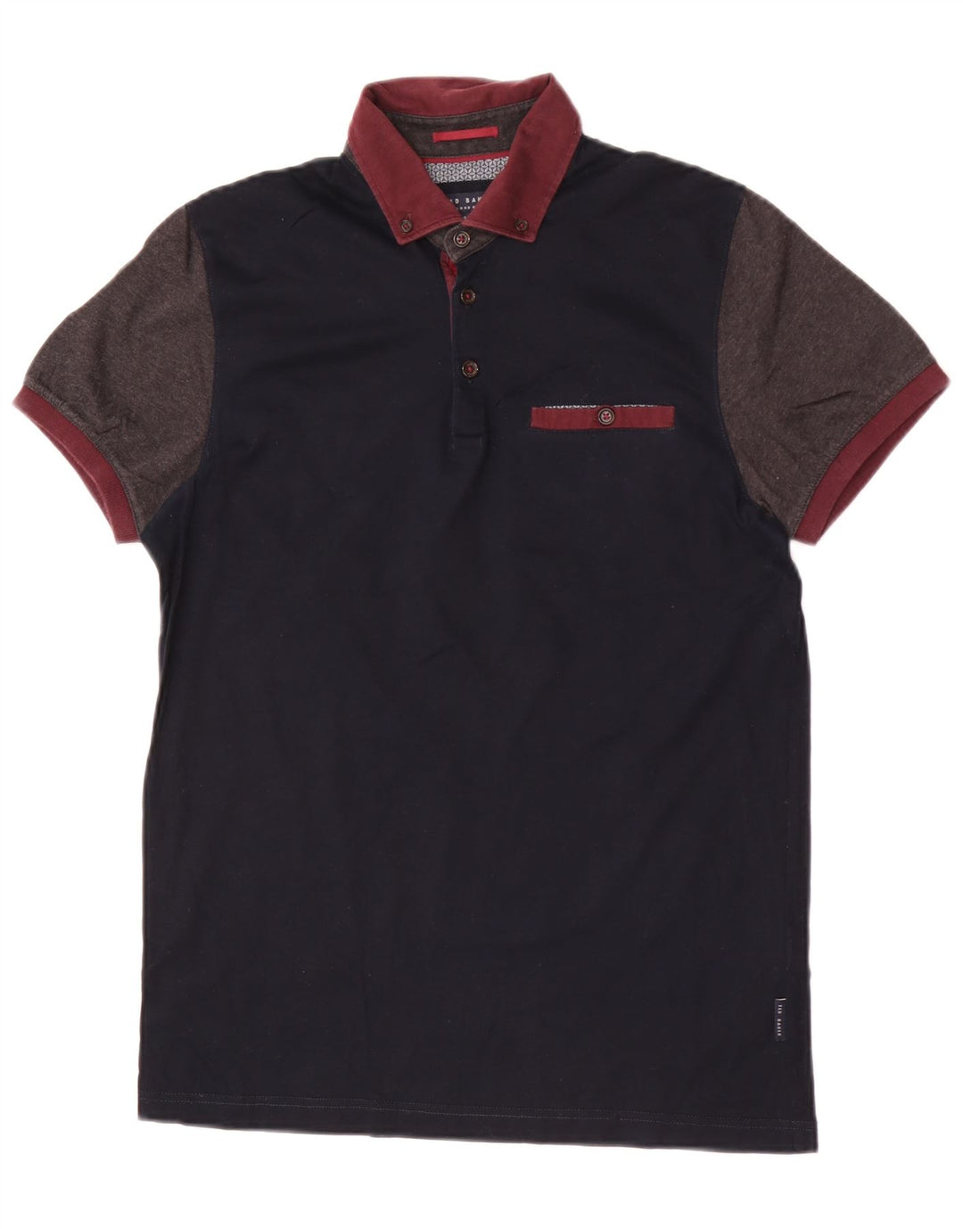 Ted Baker herre poloshirt størrelse 2 Small Navy Blue Colourblock Cotton