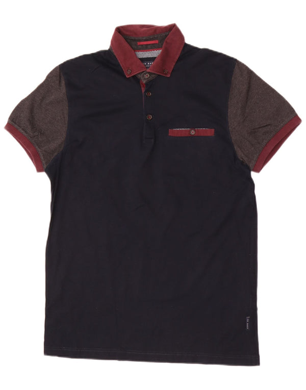 Ted Baker herre poloshirt størrelse 2 Small Navy Blue Colourblock Cotton