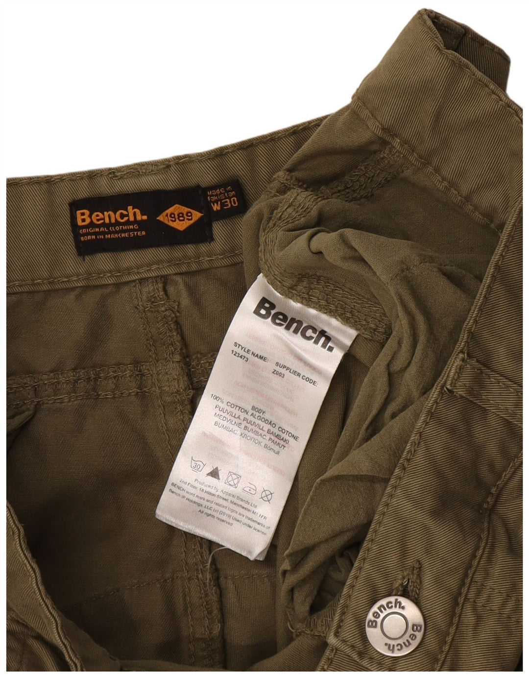 Bænk Herre Cargo Shorts W30 Medium Grøn Bomuld