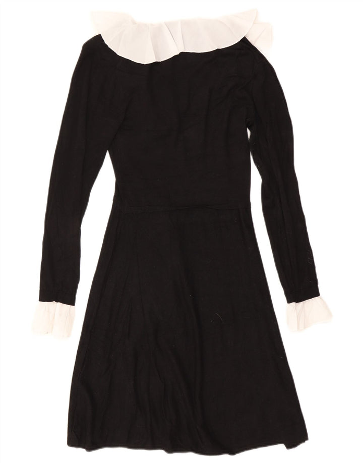 Zara Dame Langærmet A-Line Kjole UK 8 Small Black Colourblock Polyester
