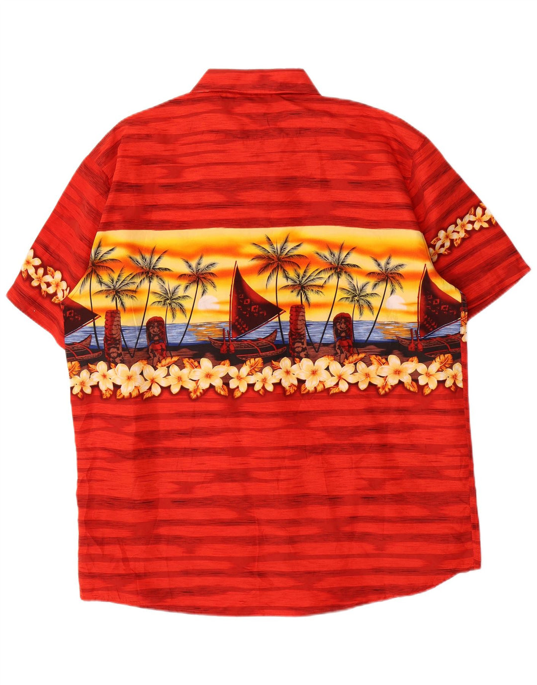 Lowes Kortærmet Herreskjorte Stor Rød Blomster Polyester Hawaiiansk
