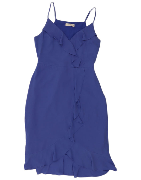 Oasis Womens Sleeveless Ruffle Front Sheath Dress UK 12 Medium Blue