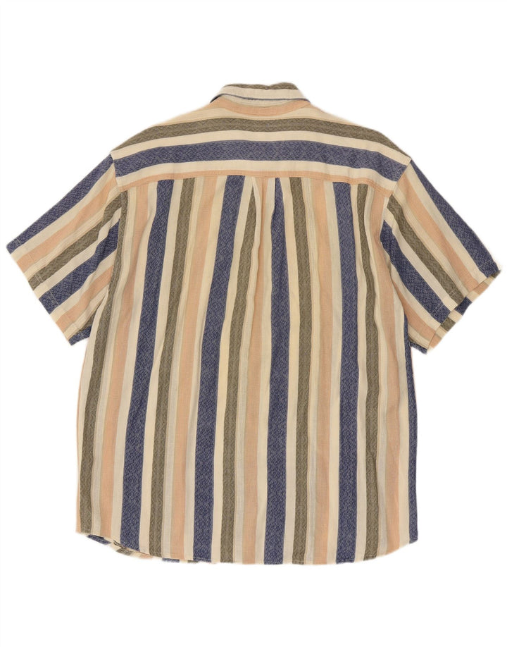 Vintage kortærmet herreskjorte XL flerfarvet stribet bomuld