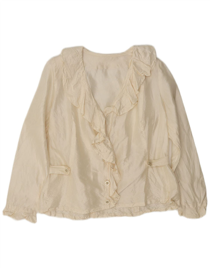Vintage Dame Flæse Front Shirt Bluse UK 10 Small Off White