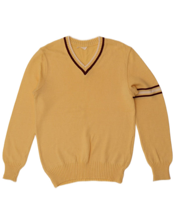 Vintage Mens V-Neck Jumper Sweater XS Yellow Colourblock