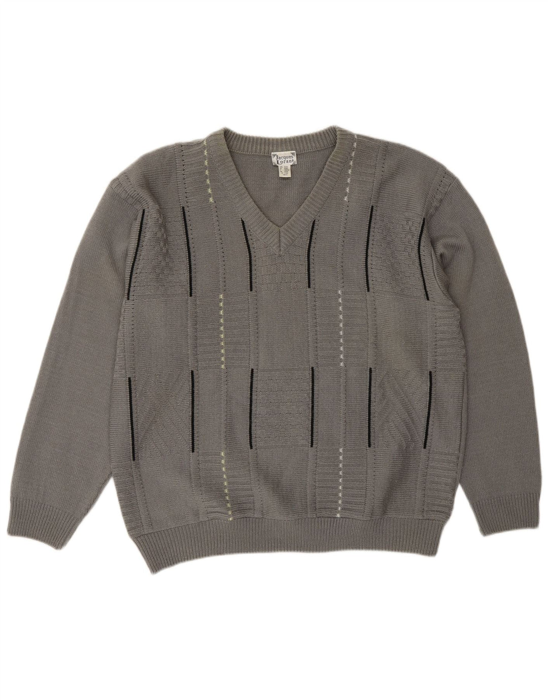 Jacques Lorant Herre V-hals sweater UK 42/44 Stor grå stribet