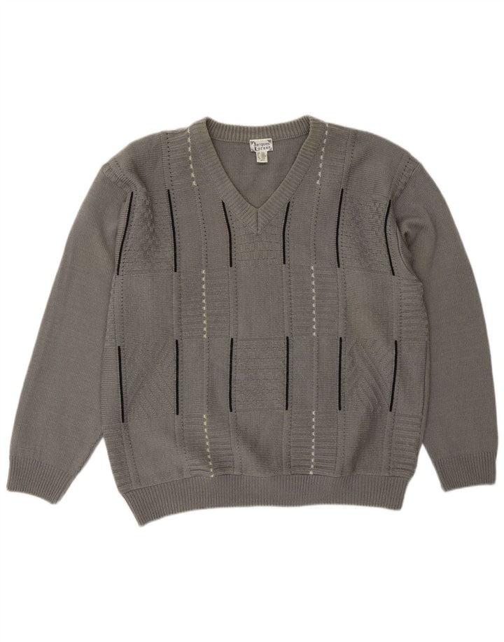 Jacques Lorant Herre V-hals sweater UK 42/44 Stor grå stribet