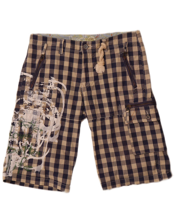 Desigual Dame grafiske Cargo Shorts EU 42 Large W34 Navy Blue Gingham