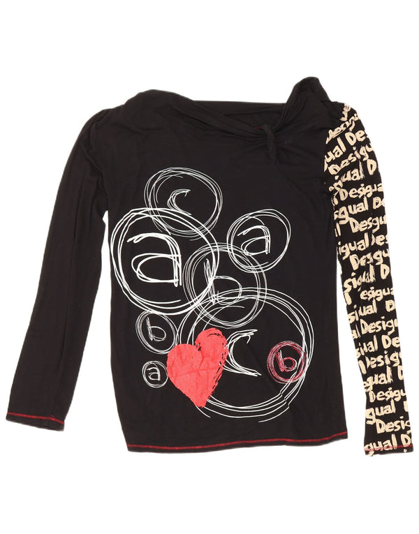 Desigual Dame Grafisk Top Langærmet UK 12 Medium Sort