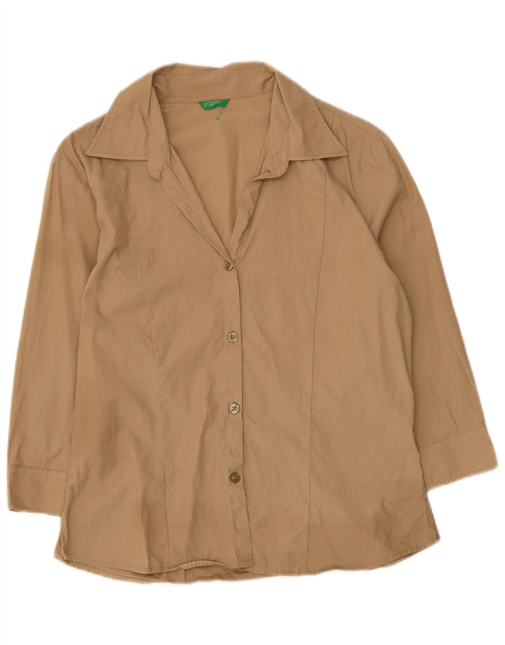Benetton skjortebluse med 3/4 ærmer til kvinder UK 12 Medium Beige