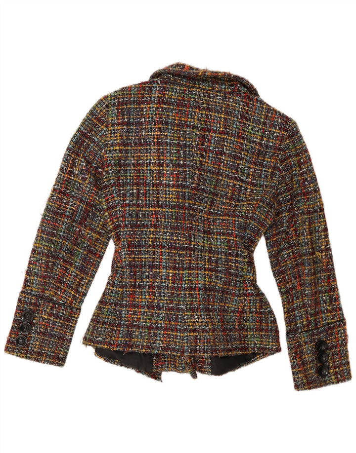 Zara Dame Front Tie Blazer Jacket UK 14 Large Flerfarvet ternet akryl