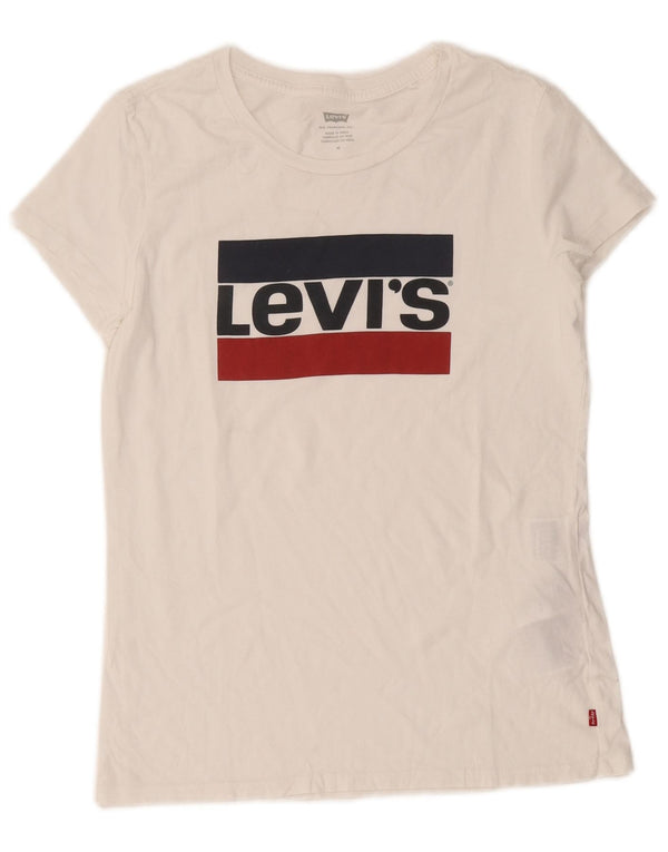 Levi's Grafisk T-shirt top til kvinder UK 12 Medium hvid bomuld