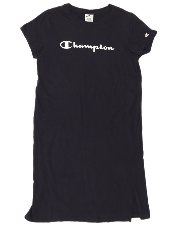 Champion Kvinders grafisk T-shirtkjole UK 14 Mellem marineblå bomuld