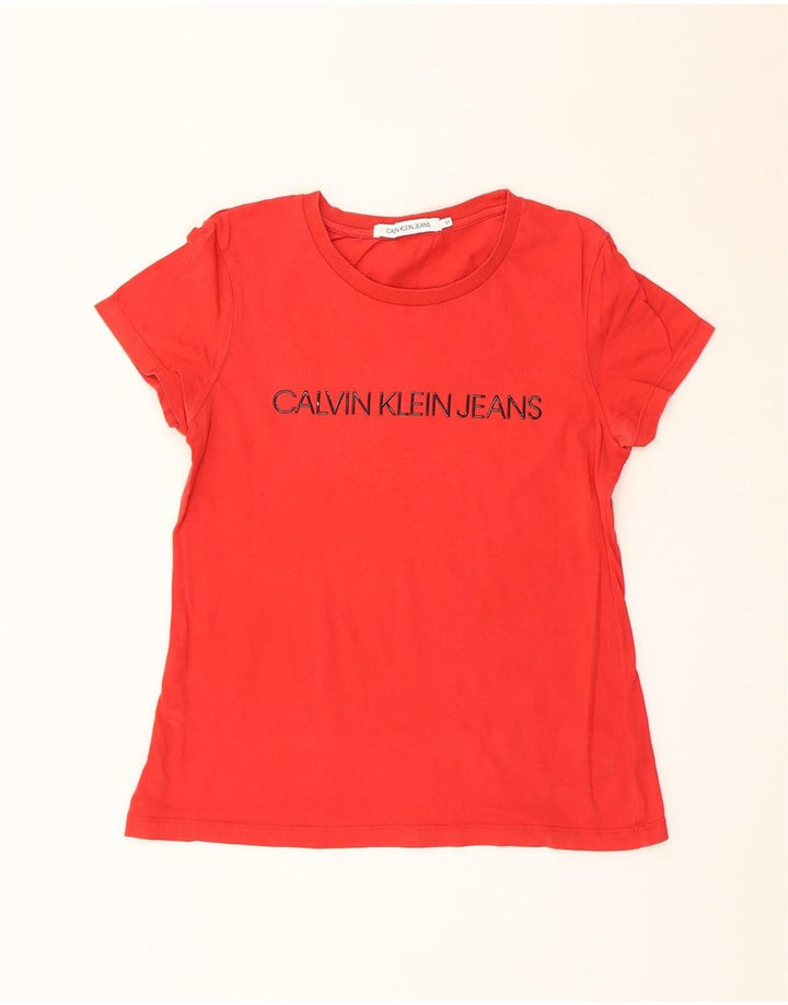 Calvin Klein Jeans Dame Grafisk T-Shirt Top UK 12 Medium Rød