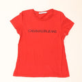 Calvin Klein Jeans Dame Grafisk T-Shirt Top UK 12 Medium Rød