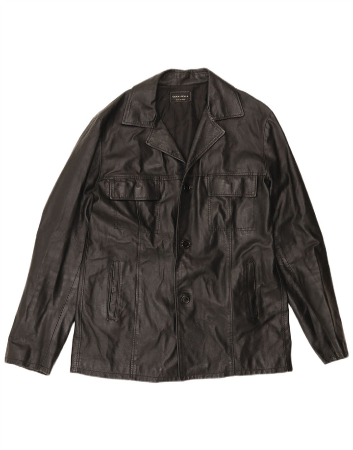 VINTAGE Herre Læderjakke UK 40 Stor Sort Læder