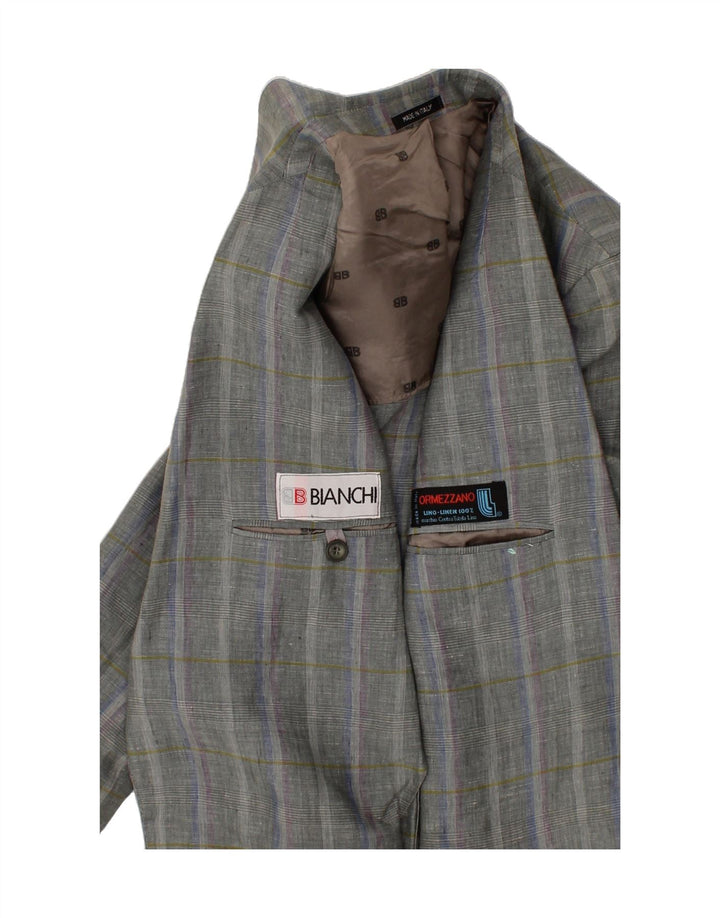 BIANCHI Mens 2 Button Blazer Jacket UK 38 Medium Grey Striped Linen Vintage Bianchi and Second-Hand Bianchi from Messina Hembry 