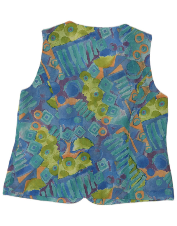 Vintage kvinders ærmeløs bluse Top UK 16 Stor blå geometrisk polyester